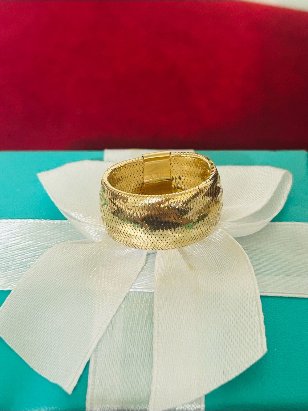 18K Italian Gold Wide Mesh Band Ring | Adjustable | Elegant Statement Ring